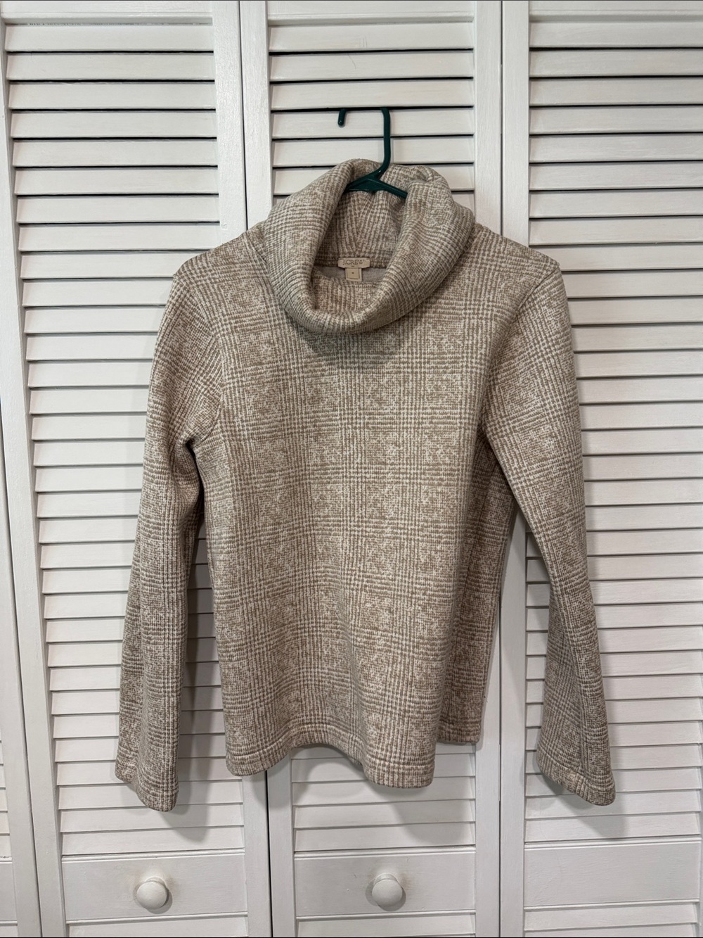 J. Crew Beige Plaid Cowl Neck Sweater